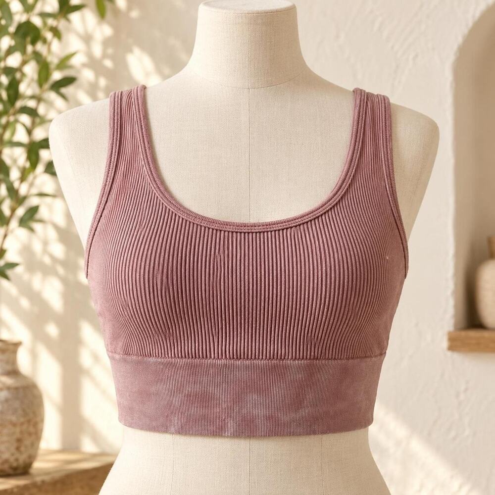 Mauve ribbed longline sports bra